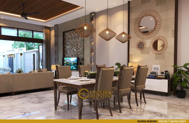 Desain Ruang Makan Rumah Villa Bali Modern 1 Lantai Bapak Eddy di Kediri, Jawa Timur