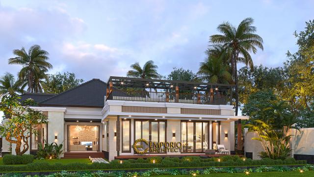 Desain Tampak Samping Rumah Villa Bali Modern 1.5 Lantai Ibu Theresia di Cipayung, Jakarta Timur