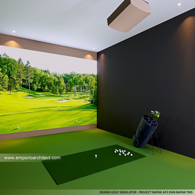 Desain Ruang Golf Simulator Rumah Villa Bali Modern 4 Lantai Bapak AFS dan Bapak TMS di Jakarta