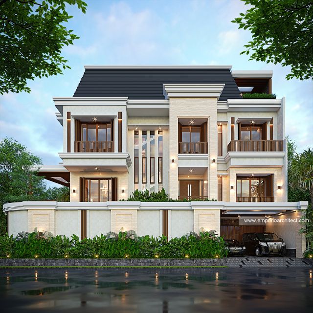 Desain Tampak Depan 2 Rumah Villa Bali Modern 4 Lantai Bapak AFS dan Bapak TMS di Jakarta