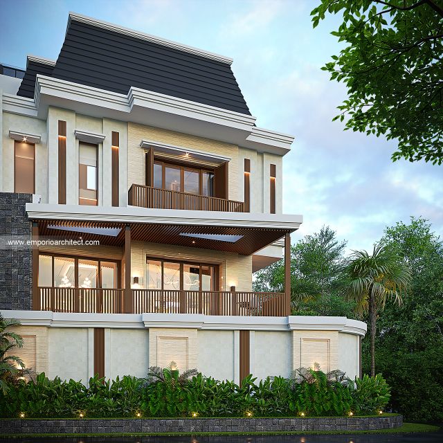 Desain Tampak Samping Rumah Villa Bali Modern 4 Lantai Bapak AFS dan Bapak TMS di Jakarta