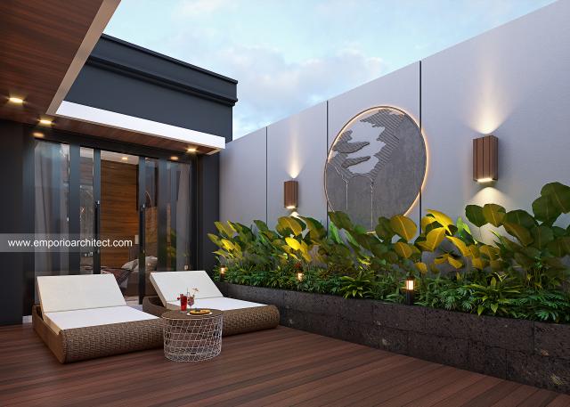 Desain Area Balkon Toko dan Kantor Modern 2 Lantai Bapak GLN di Buli, Maluku Utara