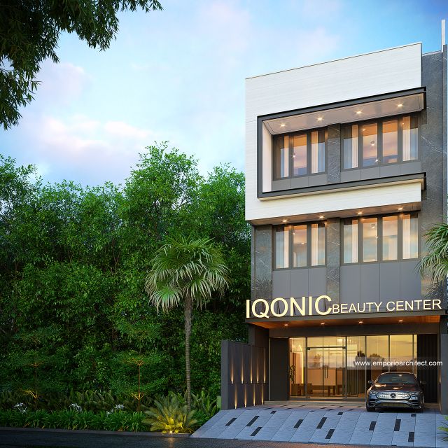 Desain Tampak Depan Beauty Center dan Rumah Modern 3 Lantai Bapak CN di Jakarta