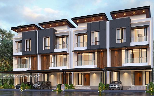 Desain Tampak Depan Master 2 Townhouse Modern 3 Lantai Bapak HRN (Tipe 8x20) di Bintaro, Jakarta Selatan