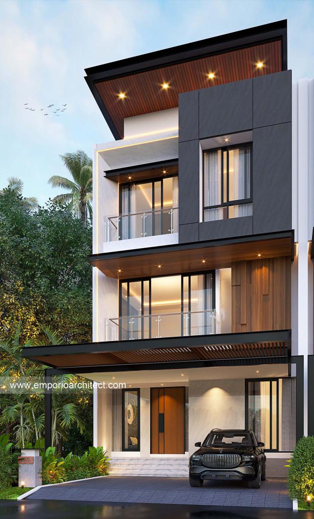 Desain Tampak Depan 5 Townhouse Modern 3 Lantai Bapak HRN (Tipe 8x20) di Bintaro, Jakarta Selatan