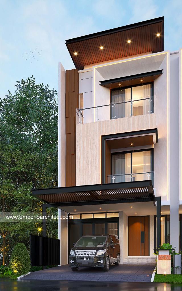 Desain Tampak Depan 4 Townhouse Modern 3 Lantai Bapak HRN (Tipe 7x25) di Bintaro, Jakarta Selatan