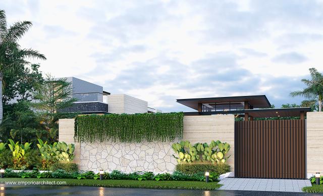 Desain Tampak Depan Dengan Pagar Villa dan Rumah Modern 2.5 Lantai Ibu KWS di Sukabumi, Jawa Barat