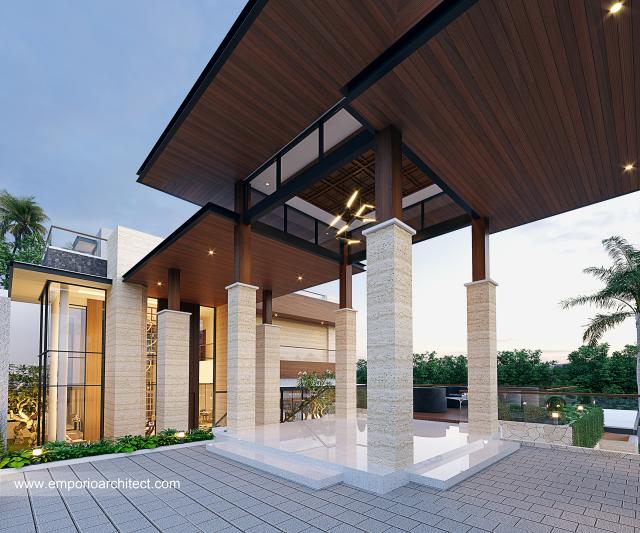 Desain Tampak Detail Depan Villa dan Rumah Modern 2.5 Lantai Ibu KWS di Sukabumi, Jawa Barat