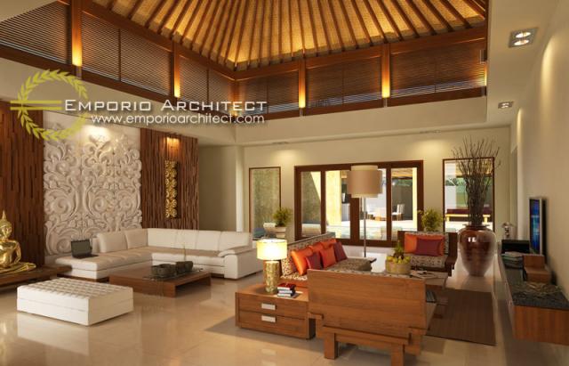 Desain Ruang Keluarga Villa Style Villa Bali 2 Lantai Ibu Hetty di Jawa Tengah