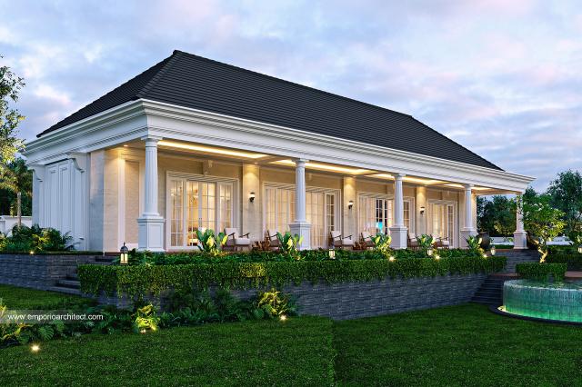 Desain Tampak Samping Paviliun Villa Klasik 1 Lantai Bapak WYU di Lampung