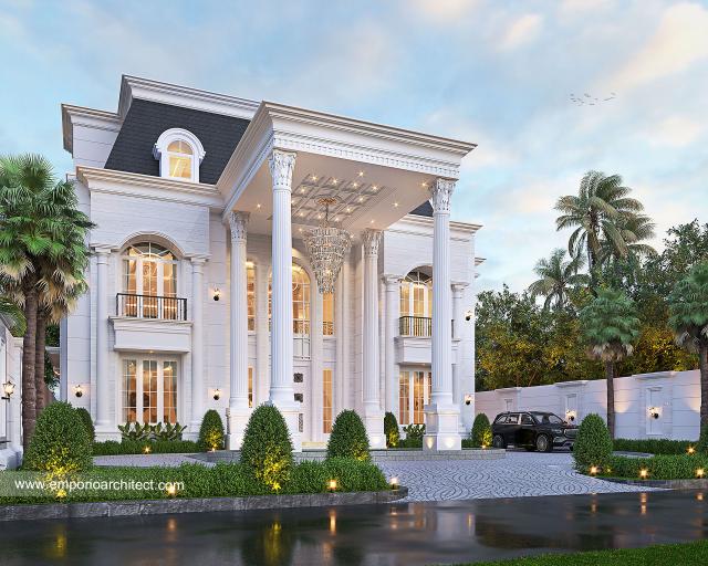 Desain Tampak Depan 2 Villa Klasik 4 Lantai Bapak Azwardy di Belitung, Kepulauan Bangka Belitung