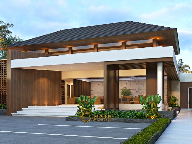 Desain Tampak Detail Depan Villa Modern 1 Lantai Bapak Didik di Lampung