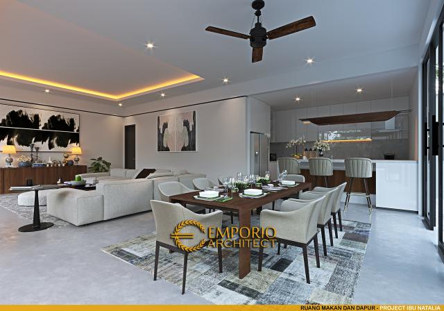 Desain Ruang Makan dan Dapur Villa Modern 1 Lantai Ibu Natalia di Bali