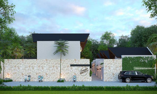 Desain Tampak Depan Dengan Pagar Villa Kav. 11, 15, 17 Modern 1 Lantai Bapak ATN di Canggu, Badung, Bali