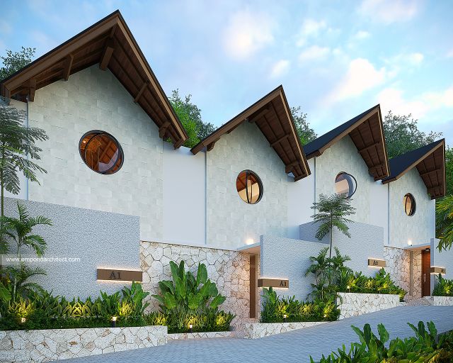 Desain Tampak Depan Villa Kav. 11, 15, 17 Modern 2 Lantai Bapak ATN di Canggu, Badung, Bali