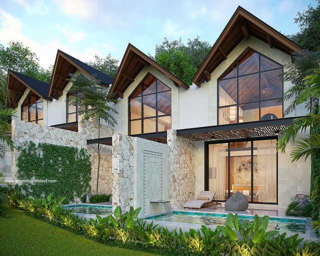 Desain Tampak Belakang Villa Kav. 11, 15, 17 Modern 2 Lantai Bapak ATN di Canggu, Badung, Bali