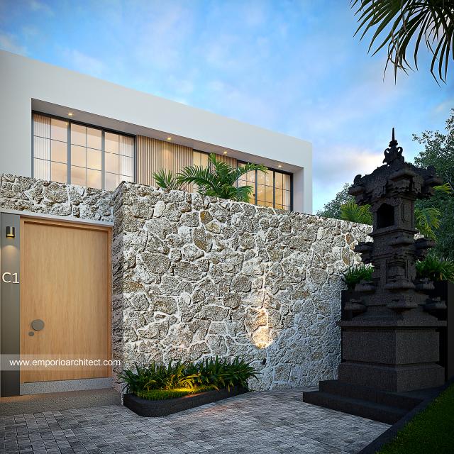 Desain Tampak Dengan Dengan Pagar Mango Villa Modern 2 Lantai Ibu MD Type C di Badung, Bali