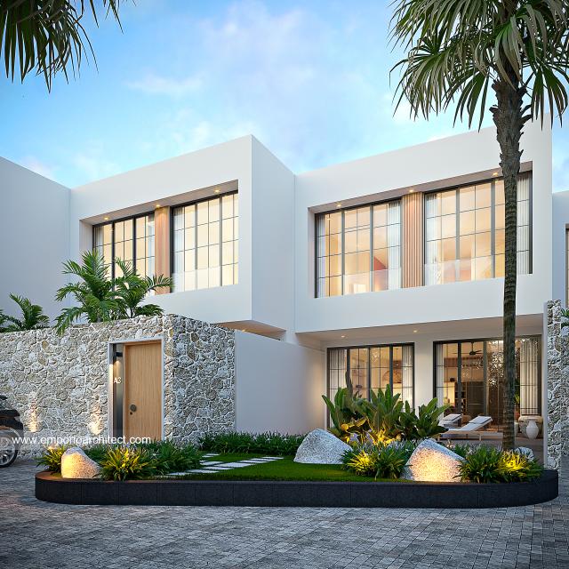 Desain Mango Villa Modern 2 Lantai Ibu MD Type A di Badung, Bali - Tampak Depan