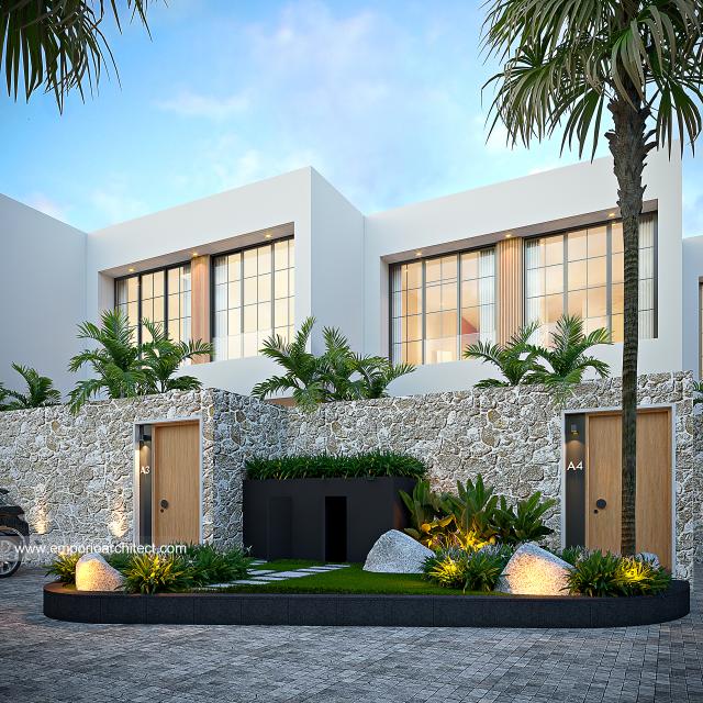 Desain Tampak Depan 3 Mango Villa Modern 2 Lantai Ibu MD Type A di Badung, Bali