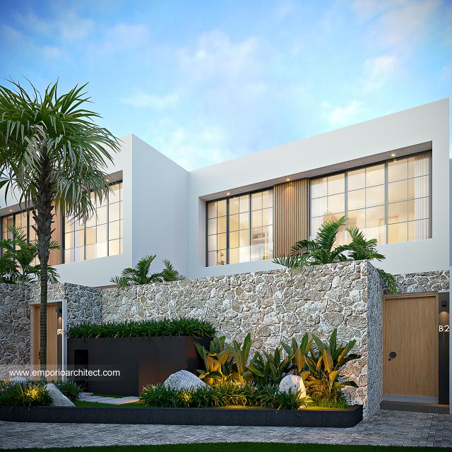 Desain Tampak Depan Dengan Pagar Mango Villa Modern 2 Lantai Ibu MD Type B di Badung, Bali