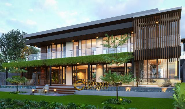 Desain Tampak Belakang 2 Villa Modern Industrial 2 Lantai Ibu Ista di Bogor