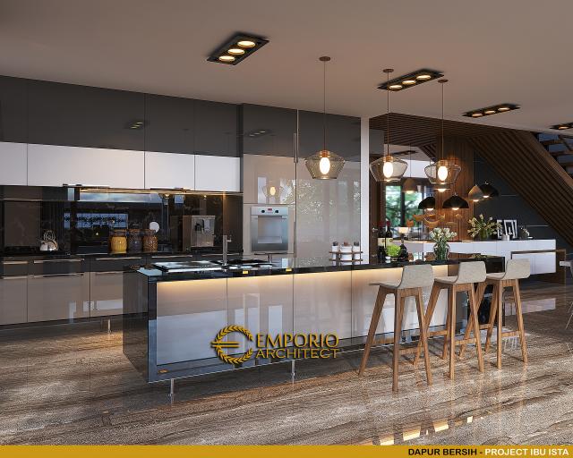 Desain Dapur Bersih Villa Modern Industrial 2 Lantai Ibu Ista di Bogor