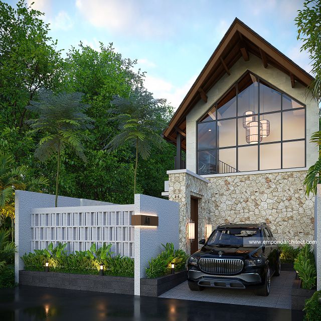 Desain Tampak Depan Dengan Pagar Villa Kav. 6 Modern 2 Lantai Bapak ATN di Canggu, Badung, Bali