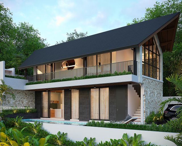 Desain Tampak Samping Villa Kav. 6 Modern 2 Lantai Bapak ATN di Canggu, Badung, Bali