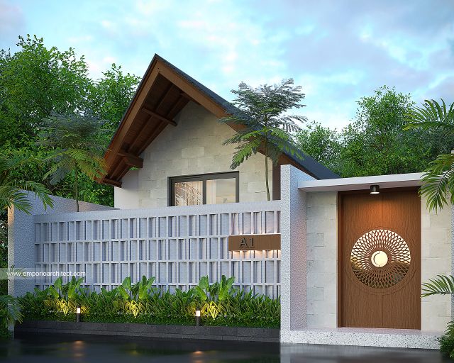 Desain Tampak Belakang Dengan Pagar Villa Kav. 6 Modern 2 Lantai Bapak ATN di Canggu, Badung, Bali