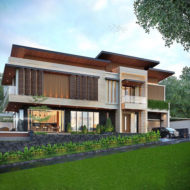 Desain Tampak Depan Villa Depan Modern 2 Lantai Bapak RD di Bali