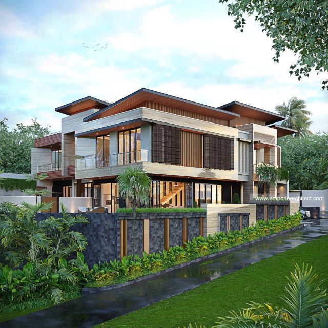 Desain Tampak Hook Dengan Pagar Villa Depan Modern 2 Lantai Bapak RD di Bali