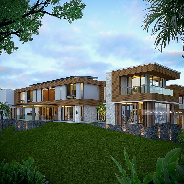 Desain Tampak Belakang Villa Modern 2 Lantai Bapak SST di Bogor