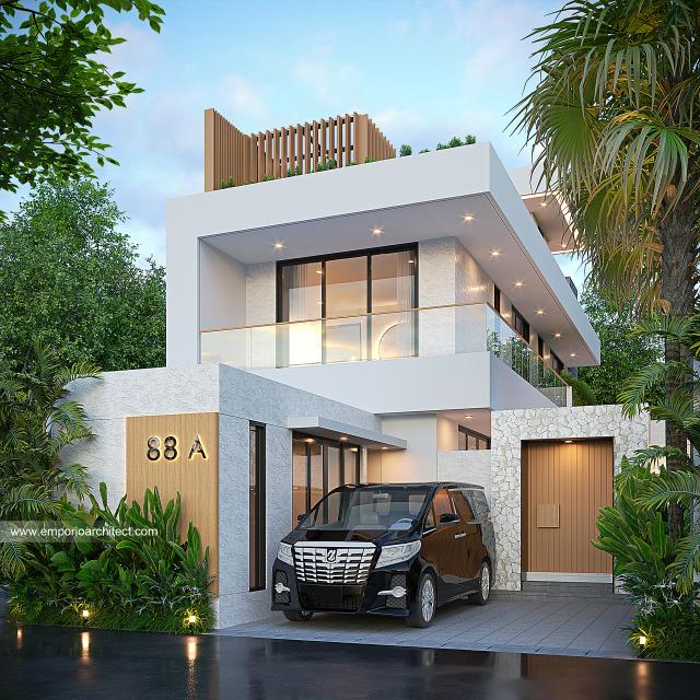 Desain Villa Arcaya Modern 3 Lantai Bapak TJR 1567 di Bali - Tampak Depan