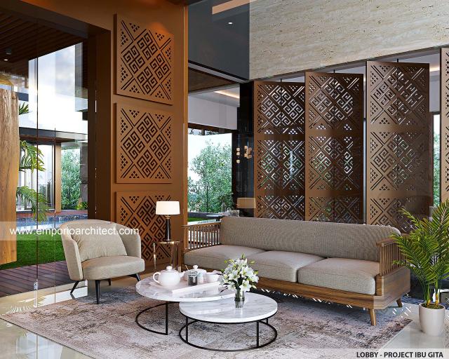 Desain Lobby Villa Modern 3 Lantai Ibu GT di Toraja, Sulawesi Selatan