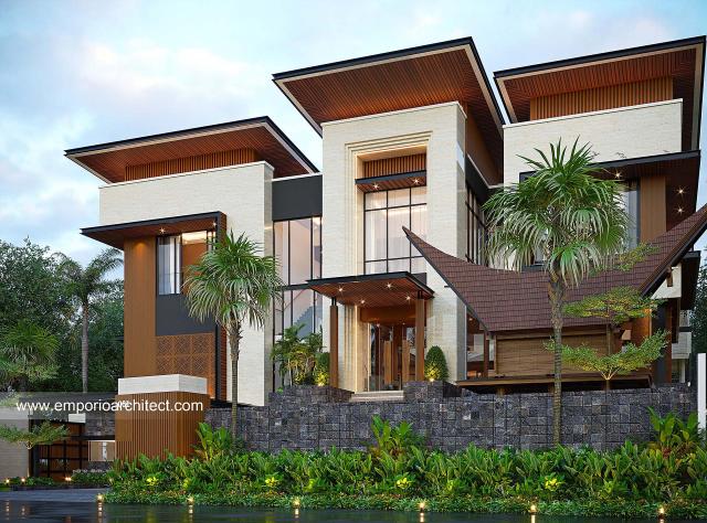 Desain Tampak Depan 2 Villa Modern 3 Lantai Ibu GT di Toraja, Sulawesi Selatan