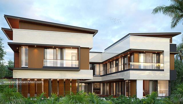 Desain Tampak Samping Kanan Villa Modern 3 Lantai Ibu GT di Toraja, Sulawesi Selatan