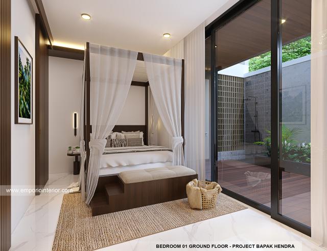 Desain Kamar Tidur 1 Lantai Dasar Verdant Villa Modern 3 Lantai di Gianyar, Bali