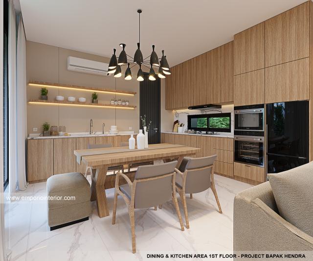 Desain Ruang Makan dan Dapur Lantai 1 Verdant Villa Modern 3 Lantai di Gianyar, Bali