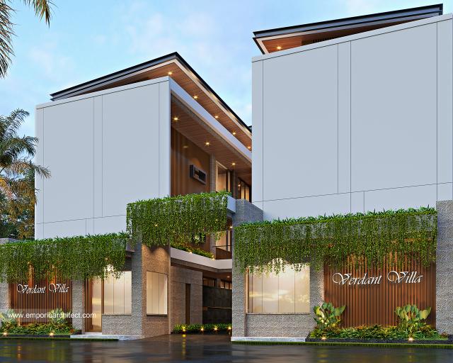 Desain Verdant Villa Modern 3 Lantai di Gianyar, Bali - Tampak Depan