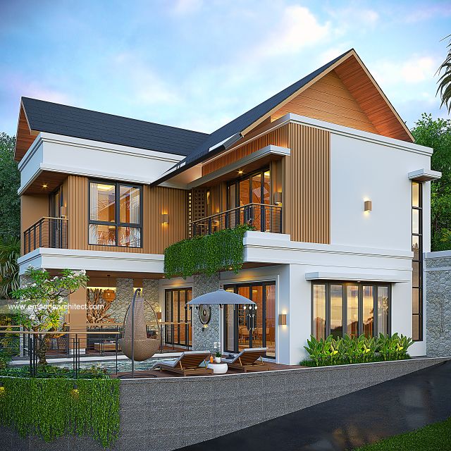 Desain Tampak Samping Villa Modern 3 Lantai Bapak GRR di Ungasan, Badung, Bali