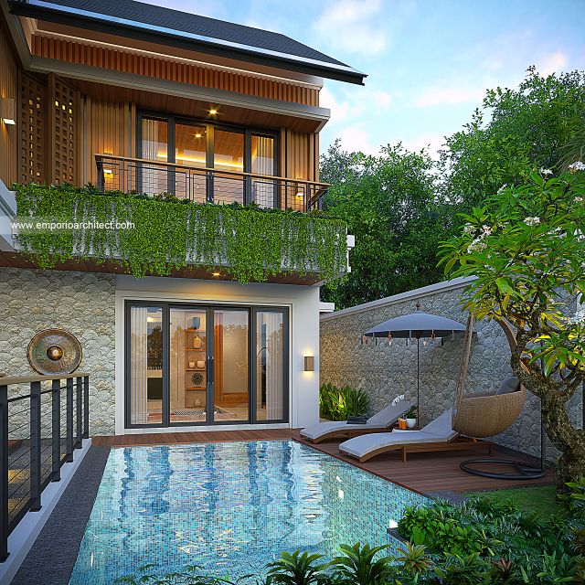 Desain Tampak Detail Samping Villa Modern 3 Lantai Bapak GRR di Ungasan, Badung, Bali