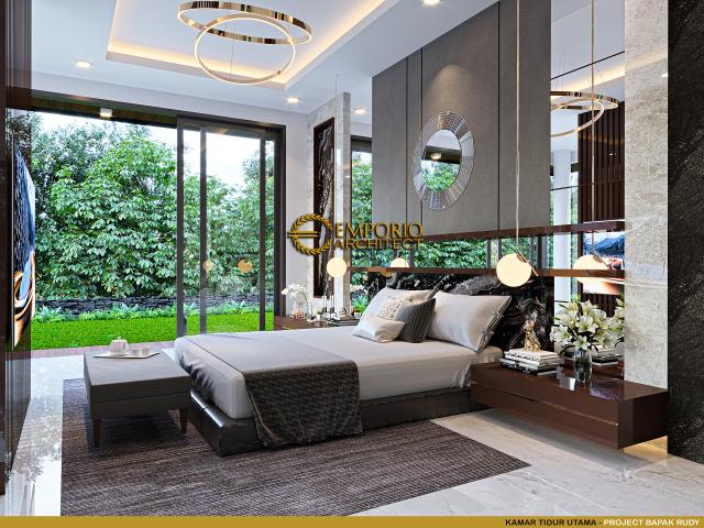 Desain Kamar Tidur Utama Villa Modern 3 Lantai Bapak Rudy di Jakarta