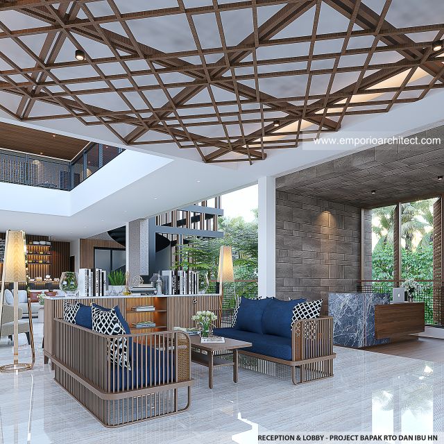 Desain Reception dan Lobby Villa Modern 3 Lantai Bapak RTO dan Ibu HN di Bogor