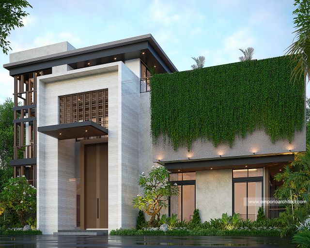 Desain Tampak Depan 2 Villa Modern 3 Lantai Bapak RTO dan Ibu HN di Bogor