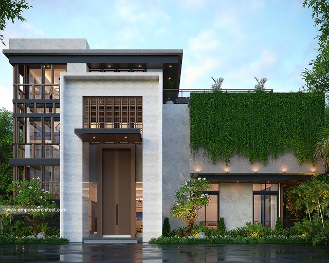 Desain Tampak Depan 3 Villa Modern 3 Lantai Bapak RTO dan Ibu HN di Bogor