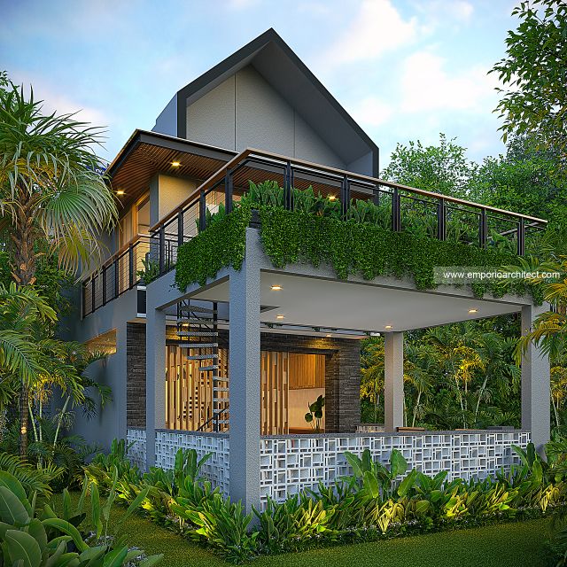 Desain Tampak Depan 2 Villa Modern Minimalis 3 Lantai Ibu PTI di Tabanan, Bali