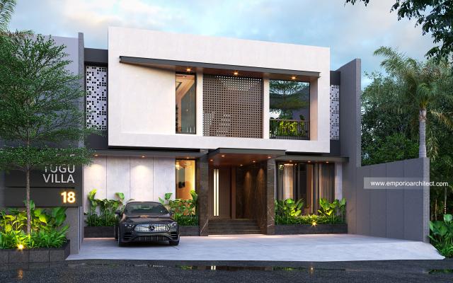 Desain Tampak Depan 2 Villa Modern 3 Lantai Ibu Nurul di Bogor