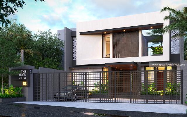 Desain Tampak Depan Dengan Pagar Villa Modern 3 Lantai Ibu Nurul di Bogor