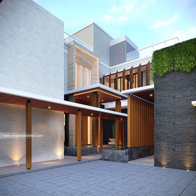 Desain Area Carport Villa Belakang Modern 4 Lantai Bapak RD di Bali