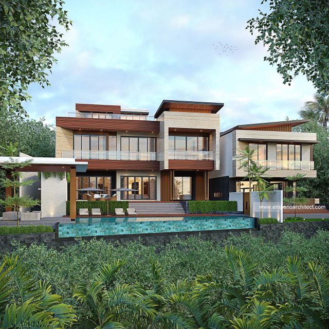 Desain Tampak Belakang Villa Belakang Modern 4 Lantai Bapak RD di Bali